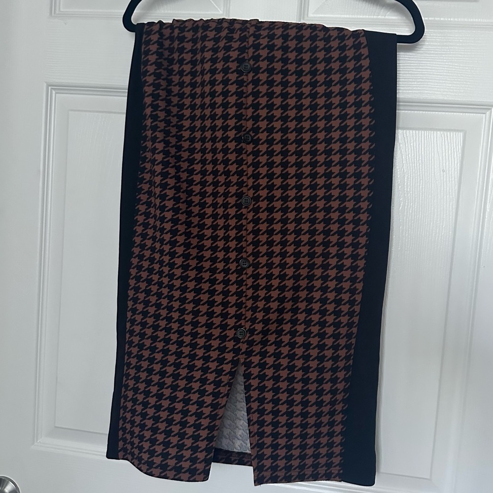 Black and Brown Houndstooth Pencil Skirt, large